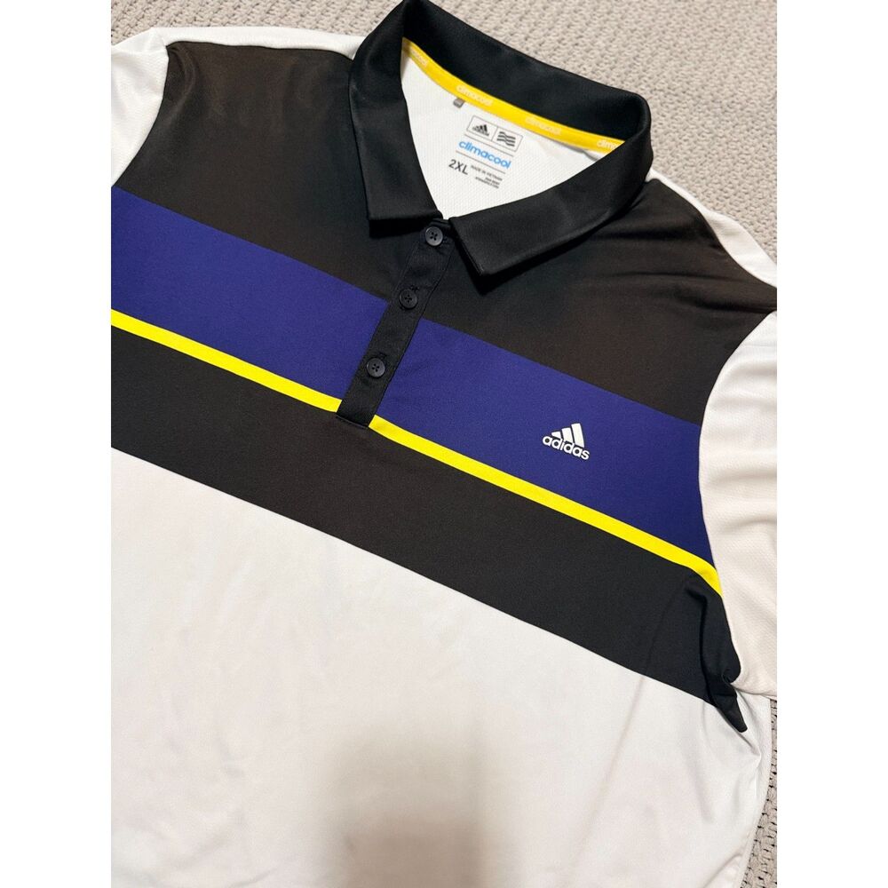 Adidas Climacool Golf Polo Shirt Mens 2XL Colorblock White Black Blue Yellow